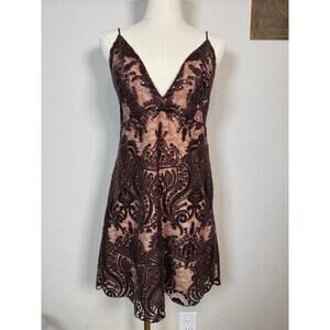 Women's‎ Free People Maroon Sequined Spaghetti Strap V Neck Dress Size 8